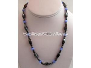 Blue Cat's Eye Opal Twist Hematite Beads Stone Necklace 18inch